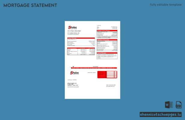 USA Texas 5Point Credit Union Kontoauszug für Hypotheken in Word- und PDF-Formaten (Beispielvorschau)